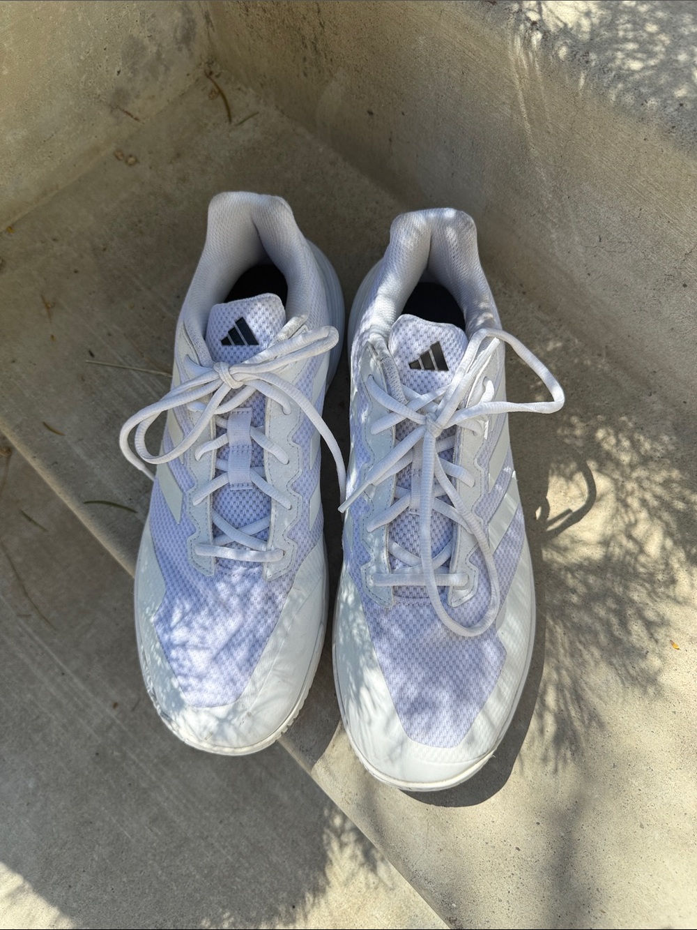 adidas White and Light Gray Men's Tennis Mesh Sneakers